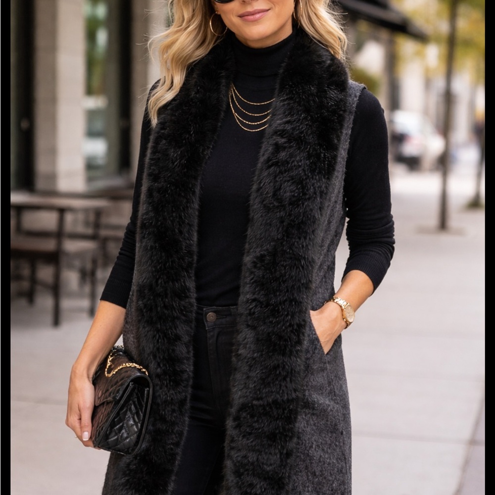 Steve Madden Black Faux Fur Sweater Vest Fairy Grunge Goth One Size Fits Most